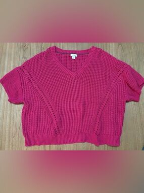 SUNDANCE XXL ✨ cotton short sleeve Pink Knit V-Neck Sweater VGUC